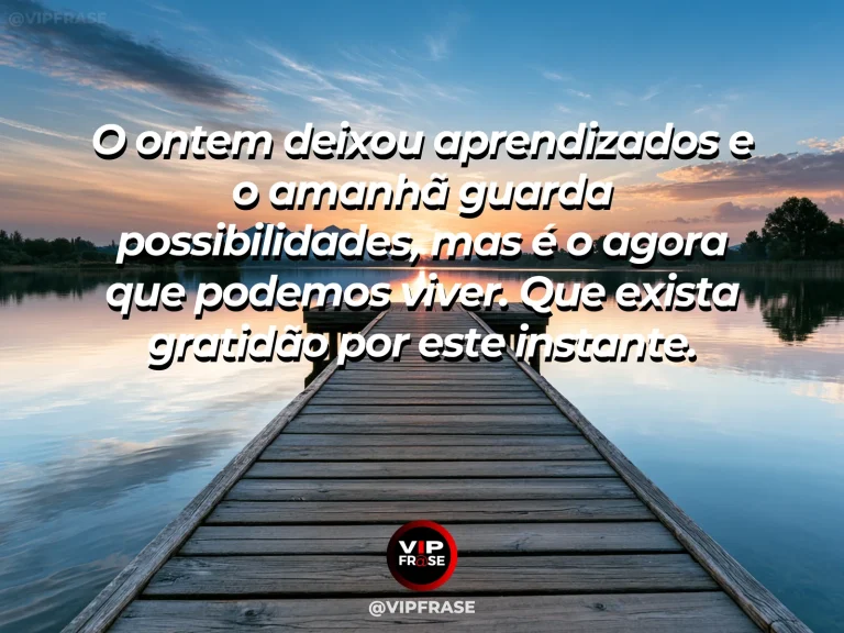 Mensagem de gratidão com cena de lago perfeitamente calmo refletindo céu presente, composição minimalista e contemplativa