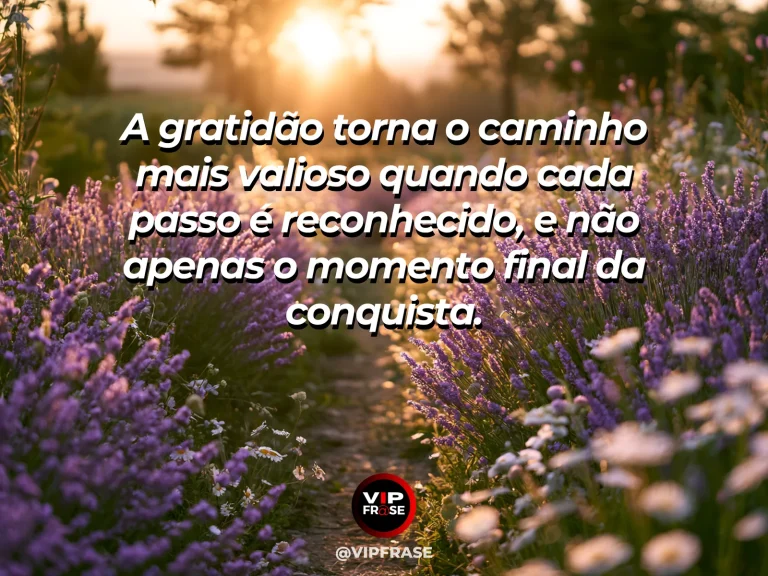Mensagem de gratidão sobre valor da jornada, com trilha longa atravessando colinas douradas rumo ao horizonte
