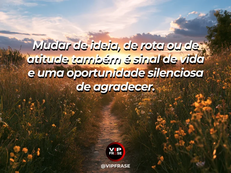 Frase de gratidão em cenário de caminho curvo atravessando um campo verde, transmitindo mudança de direção com leveza.