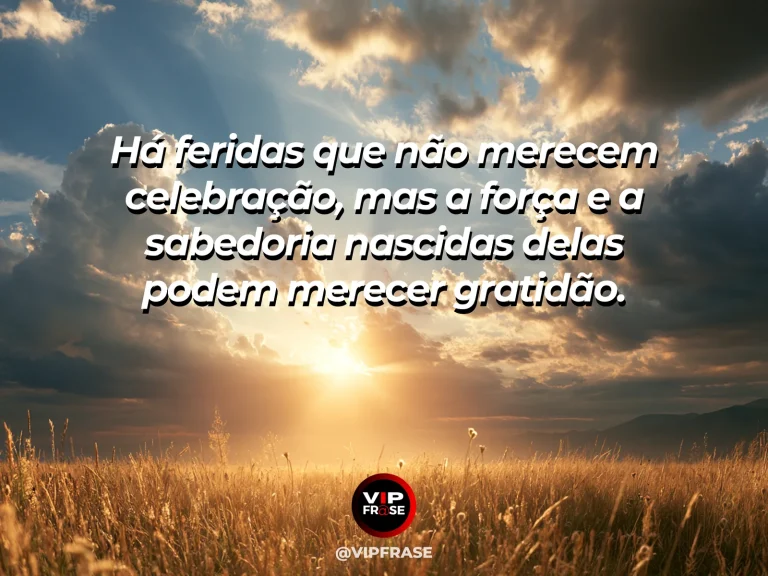 Frase de gratidão em cenário de galho de árvore com marcas antigas e novos brotos verdes, simbolizando aprendizado sem romantizar a dor.