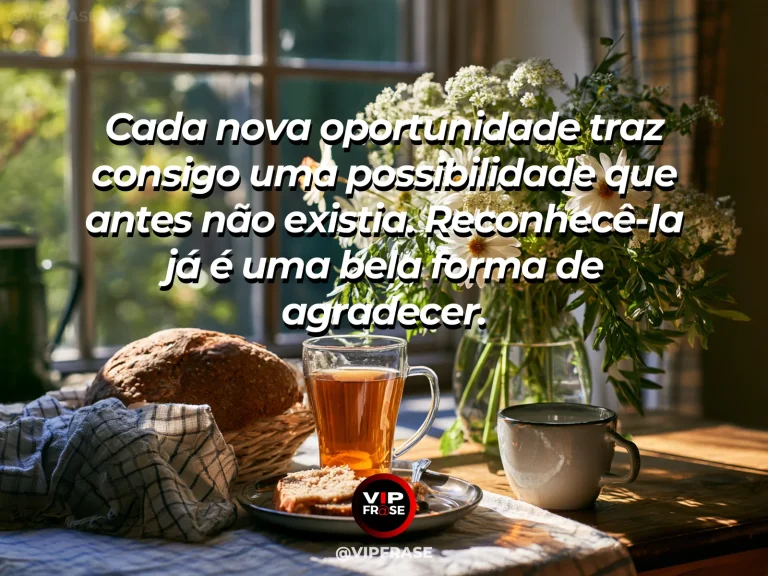 Mensagem de gratidão sobre gratidão por mais uma oportunidade, em porta aberta para jardim iluminado
