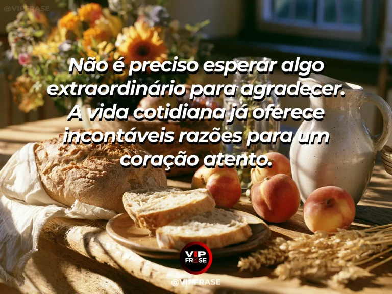 Mensagem de gratidão com cena de cozinha simples e bonita com luz da manhã, pequenos detalhes cotidianos valorizados