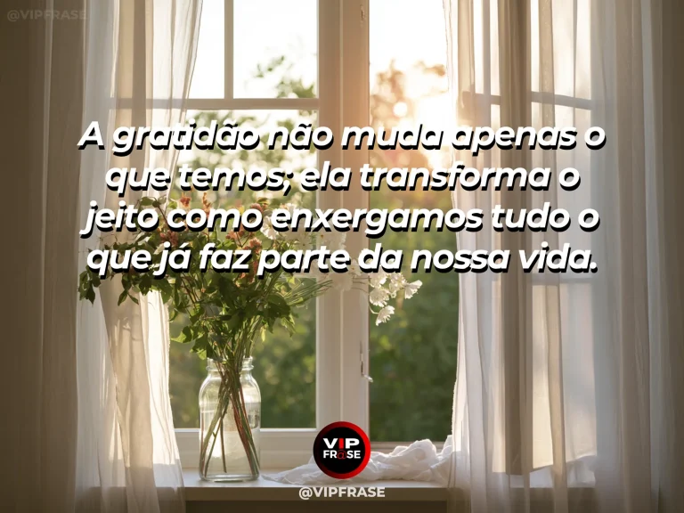 Mensagem de gratidão com cena de janela ampla ao amanhecer, luz dourada suave entrando em um ambiente sereno, sensação de contemplação e reconhecimento