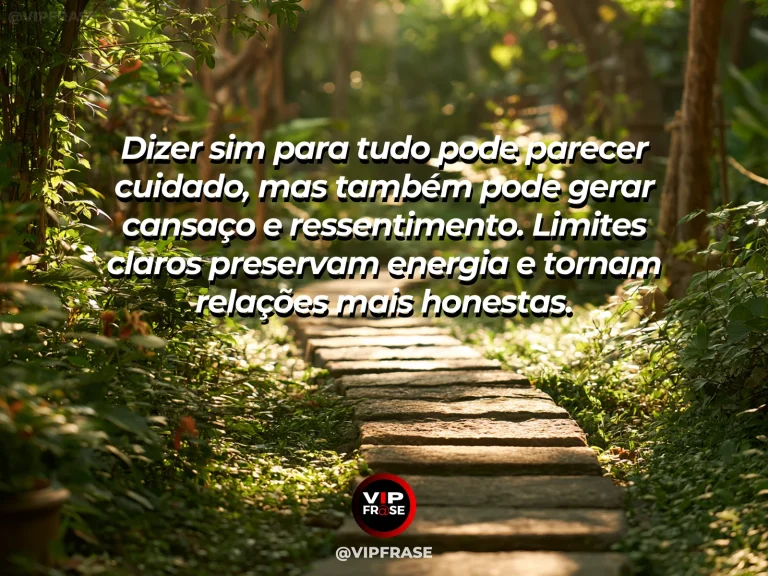 Mensagem de reflexão sobre autoestima e sabedoria, com cerca baixa coberta por flores separando dois jardins igualmente vivos, simbolizando limites saudáveis e afeto.