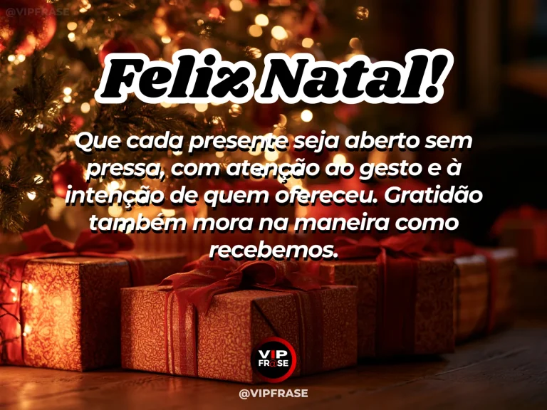Arte de Natal sobre gratidao, com presente de Natal parcialmente aberto com laço elegante e luzes suaves ao fundo.