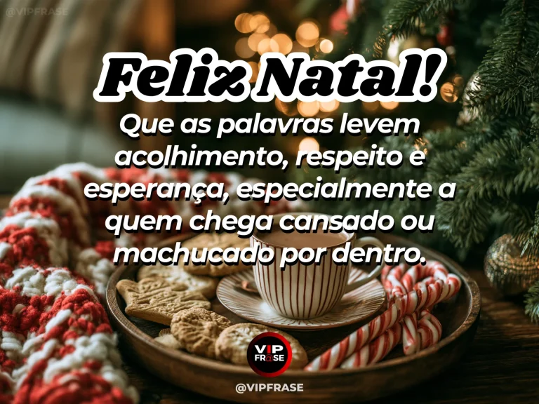 Mensagem de Natal sobre carinho e conforto, com cartão natalino em branco junto a chá quente, manta e luz suave, atmosfera de consolo por meio de palavras gentis.