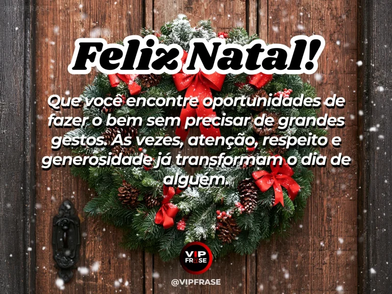 Mensagem de Natal sobre carinho, com pequeno presente sendo colocado discretamente à porta, guirlanda e luzes quentes.