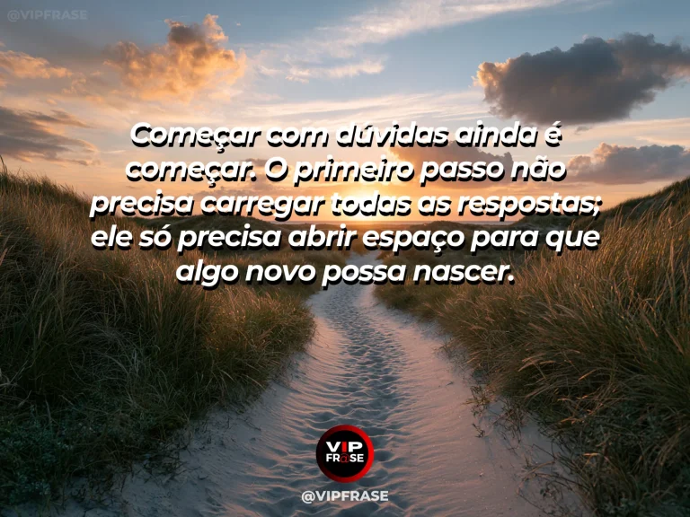 Mensagem reflexiva sobre recomeço, com primeiros raios de sol iluminando uma trilha nova entre flores e vegetação fresca.