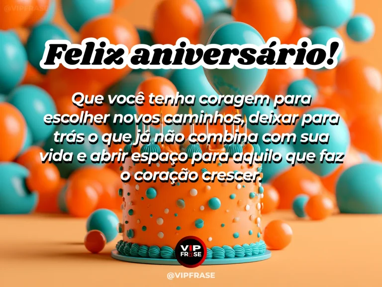 Mensagem de aniversário sobre coragem e recomeço, com caminho iluminado ao nascer do sol.