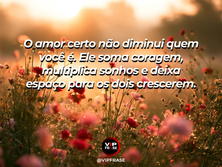 Frase de amor sobre crescimento e parceria, com fundo luminoso ao nascer do sol.