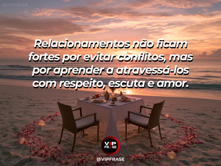 Frase de amor sobre diálogo e respeito, com fundo intimista e elegante.