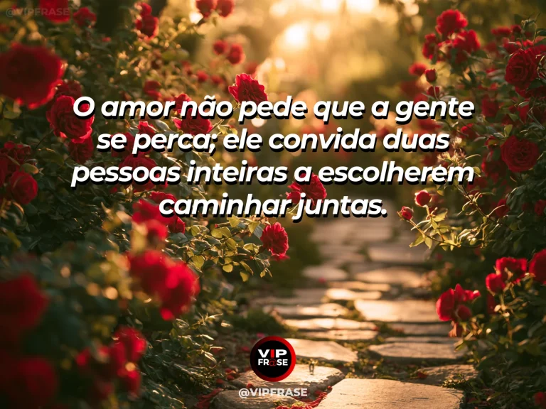 Frase sobre amor, com duas trilhas paralelas rumo ao horizonte.