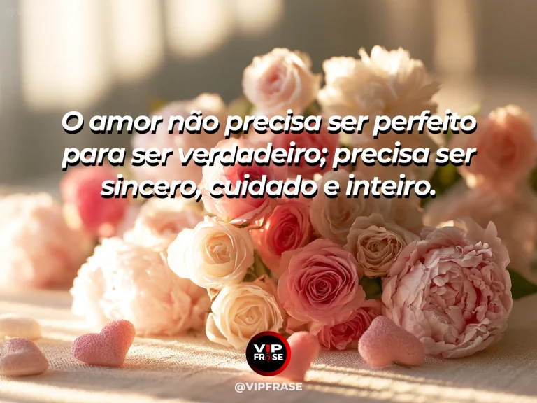 Frase de amor com fundo romântico e delicado sobre o amor não precisa ser perfeito.