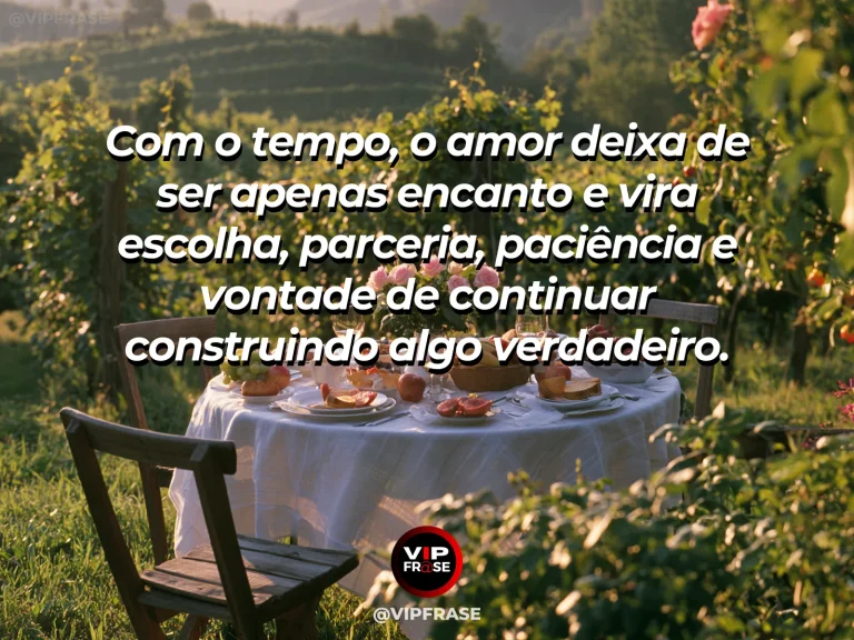 Mensagem de amor maduro, com atmosfera afetiva e sensação de tempo e construção.