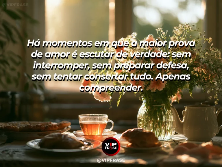 Mensagem de amor sobre escuta e compreensão, com cena intimista e serena.