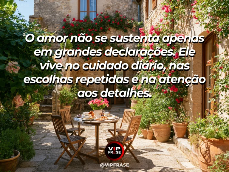 Frase de amor sobre cuidado diário, com fundo delicado e acolhedor.