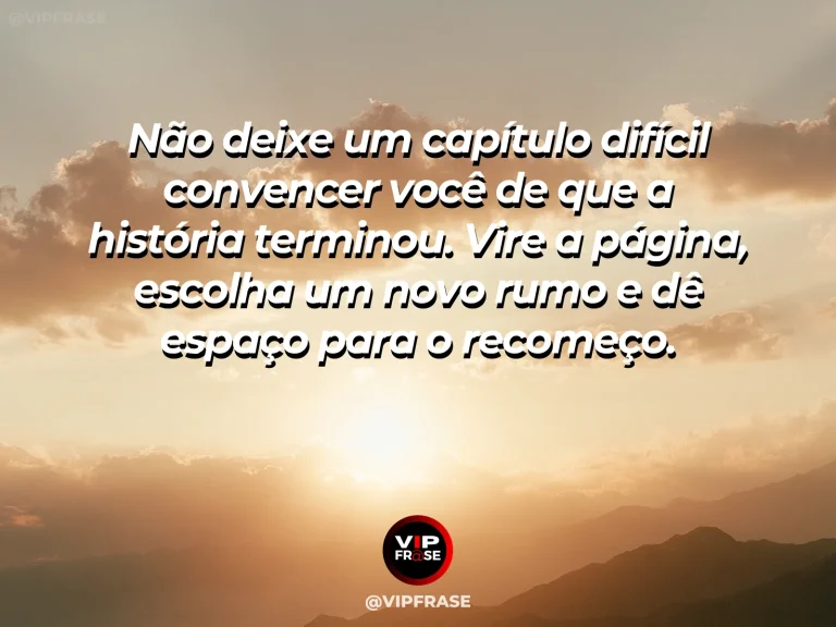 Mensagem motivacional de recomeço com livro aberto e página virando