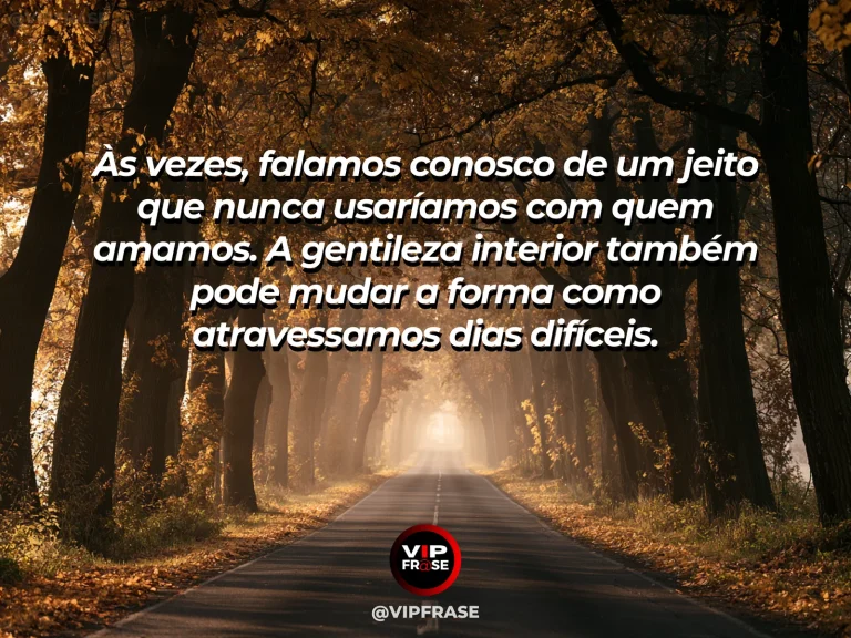 Mensagem reflexiva sobre gentileza consigo e autoestima, com quarto acolhedor com luz natural, flores e plantas.
