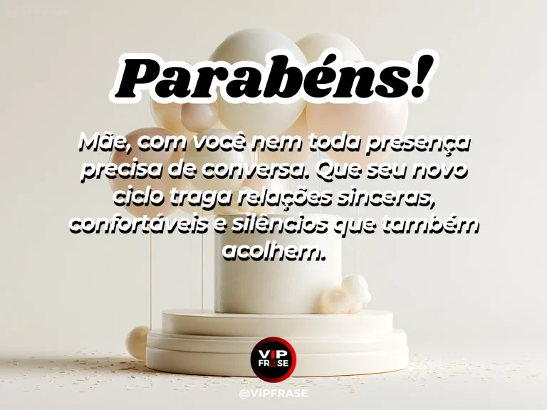 Mensagem de aniversário para mãe sobre carinho e paz, com duas cadeiras diante de jardim sereno