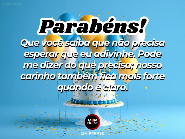 Mensagem de aniversário para irmã sobre pedir carinho com clareza, com duas xícaras e mãos abertas em uma mesa.