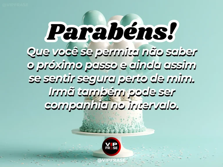 Mensagem de aniversário para irmã sobre companhia na incerteza, com banco para duas pessoas, flores e caminho tranquilo.