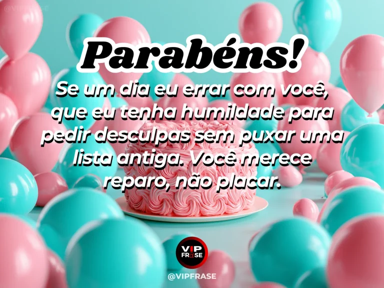 Mensagem de aniversário para irmã sobre desculpas e reparo, com cerâmica em kintsugi ao lado de bolo e flores.