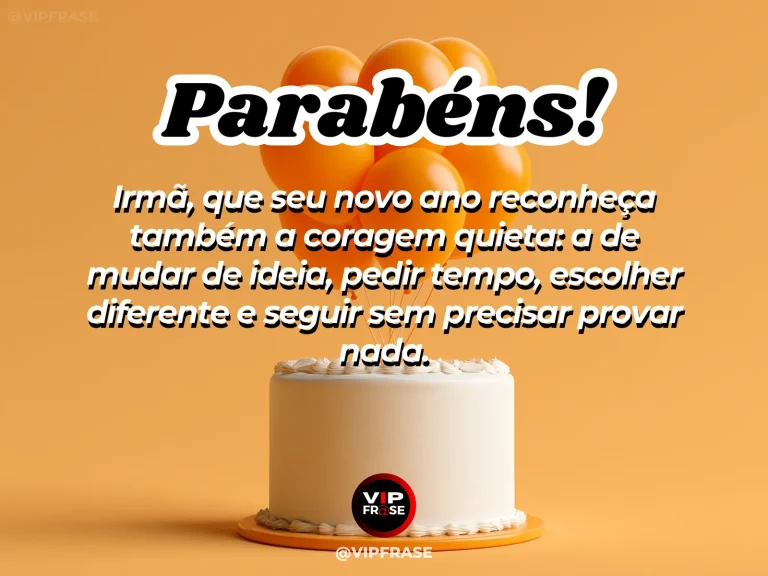 Mensagem de aniversário para irmã sobre coragem e autoestima, com mulher em postura serena ao amanhecer