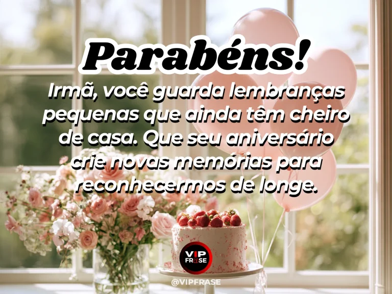 Mensagem de aniversário para irmã sobre memórias de casa, com corredor familiar iluminado pela luz do fim de tarde.