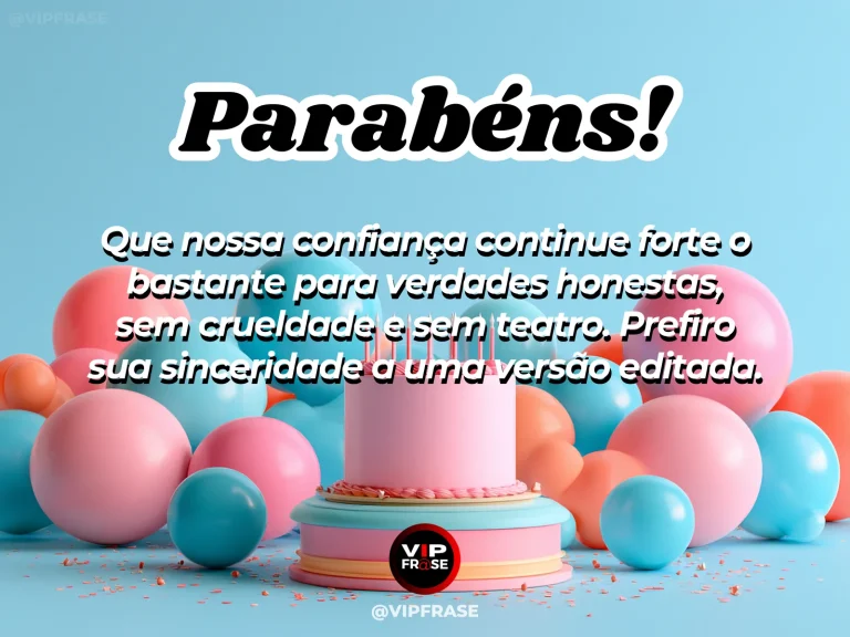 Mensagem de aniversário para irmã sobre sinceridade e confiança, com duas cadeiras frente a frente em ambiente claro.