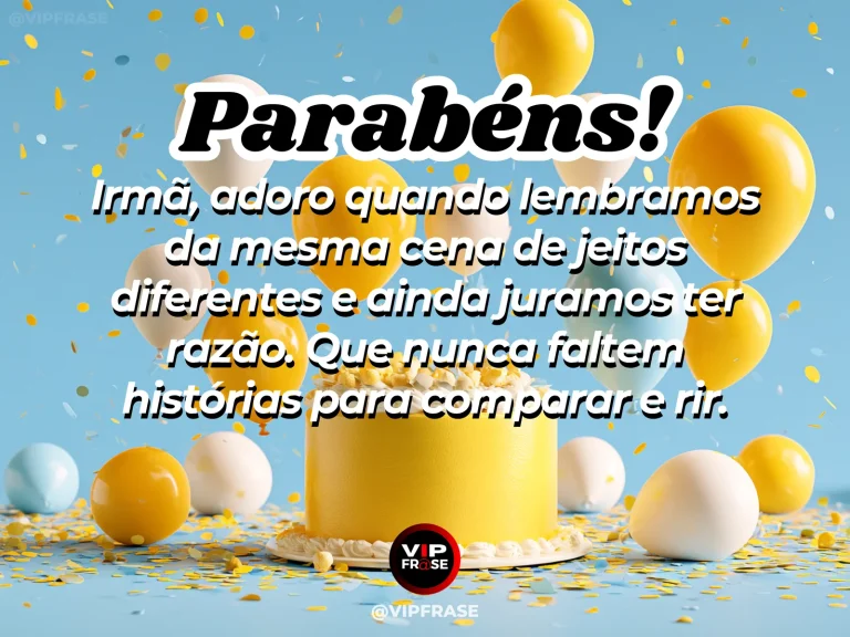 Mensagem de aniversário para irmã sobre memórias diferentes, com duas irmãs olhando fotografias e rindo juntas.