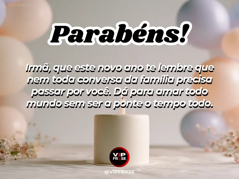 Mensagem de aniversário para irmã sobre paz e limites familiares, com mulher relaxando em ambiente sereno
