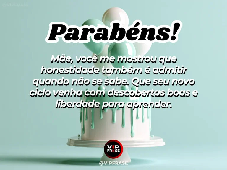 Mensagem de aniversário para mãe sobre sabedoria e aprendizado, com caderno e livros