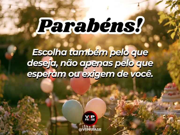 Frase de aniversário sobre escolhas, com pessoa caminhando por uma trilha iluminada.