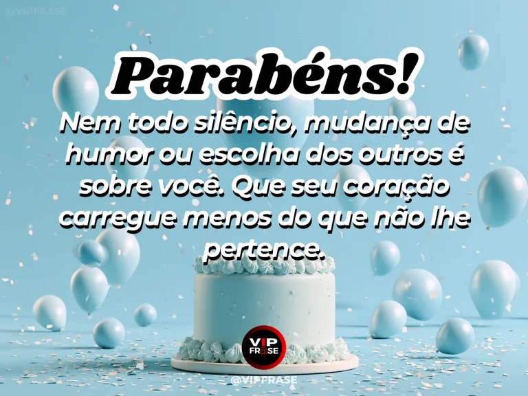 Frase de aniversário sobre sabedoria e paz, com balões se afastando em um céu leve.