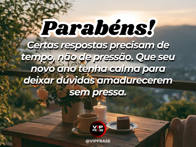 Arte de aniversário sobre paciência, com caminho tranquilo em uma paisagem de fim de tarde.