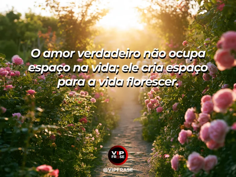 Frase sobre amor, com um jardim florido iluminado pelo sol.