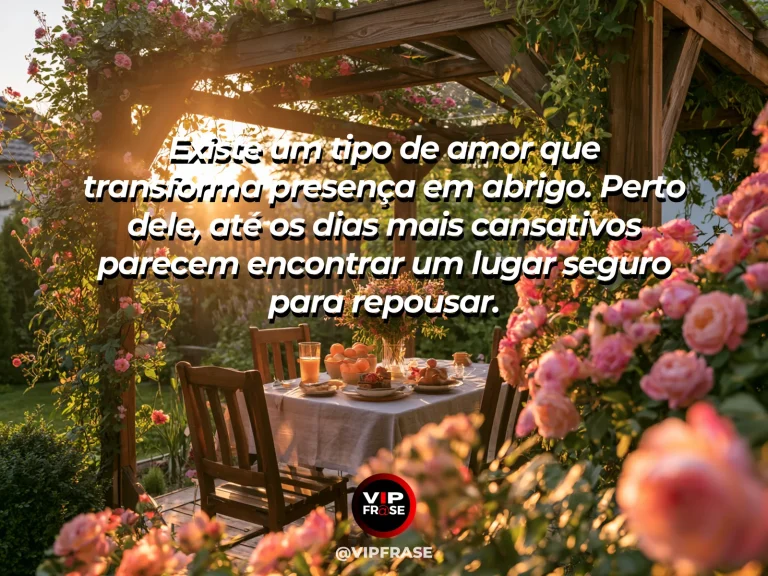 Mensagem sobre amor como abrigo em ambiente acolhedor junto à janela.