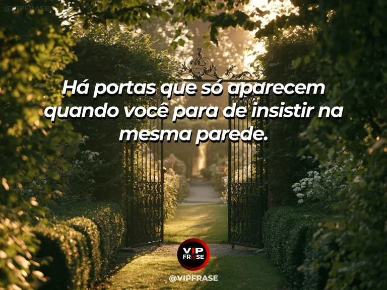Frase reflexiva sobre novas saídas, com porta aberta para um jardim luminoso.