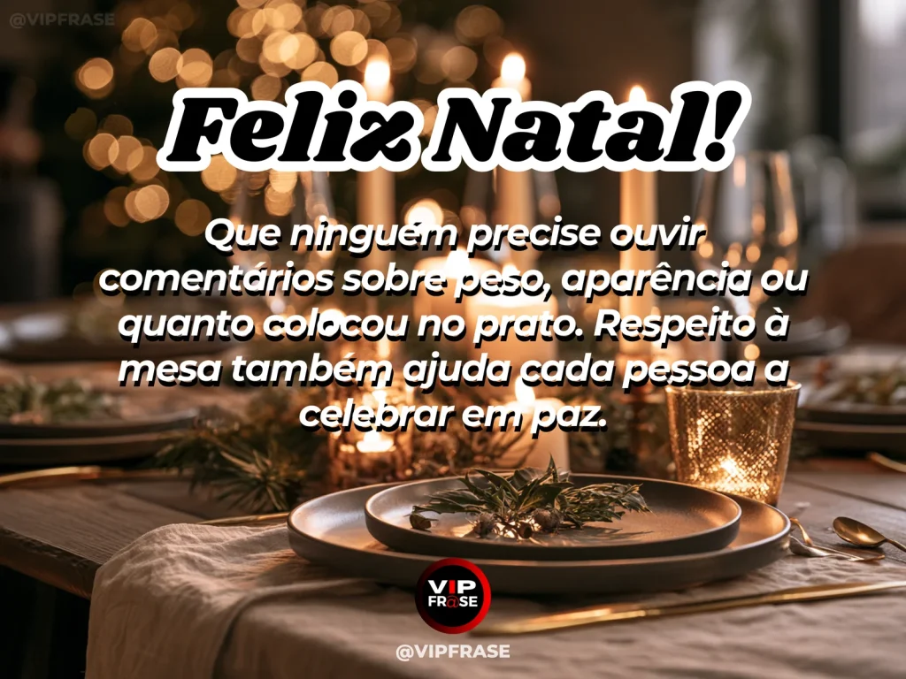 Arte de Natal sobre autoestima, paz, com mesa posta de Natal elegante e acolhedora, com pratos servidos e atmosfera serena.