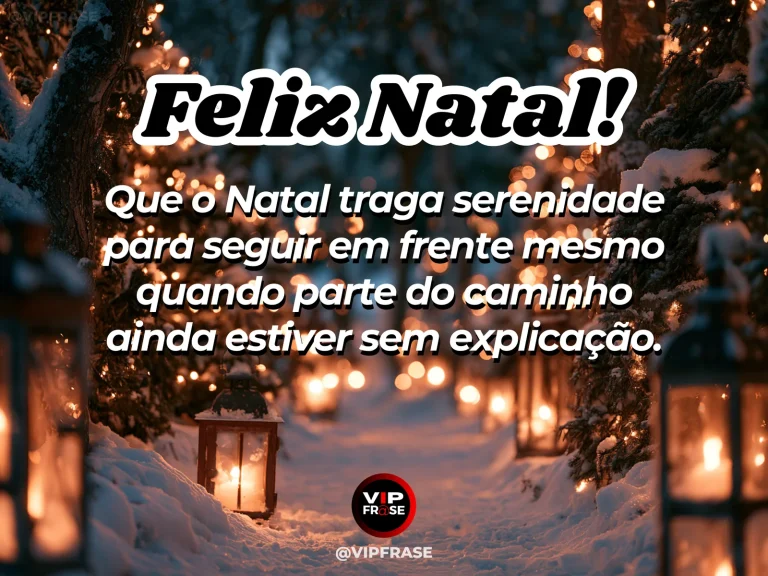 Mensagem de Natal sobre confiança e paz, com estrada natalina iluminada apenas até a próxima curva, céu sereno e luzes discretas, confiança no caminho ainda incompleto.