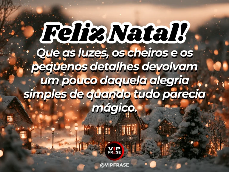 Mensagem de Natal sobre felicidade, com trem de brinquedo junto à árvore de Natal, biscoitos e luzes douradas em foco suave, sensação de encanto infantil.
