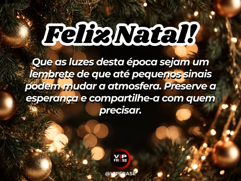Mensagem de Natal sobre esperanca, com cordão de pequenas luzes douradas brilhando na escuridão, composição elegante e esperançosa.