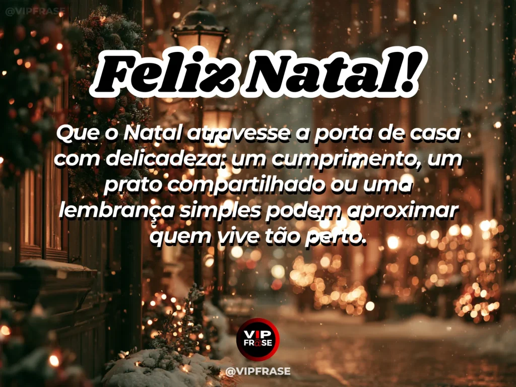 Arte de Natal sobre carinho, com prato de doces de Natal sendo levado à porta de um vizinho em rua decorada e acolhedora.