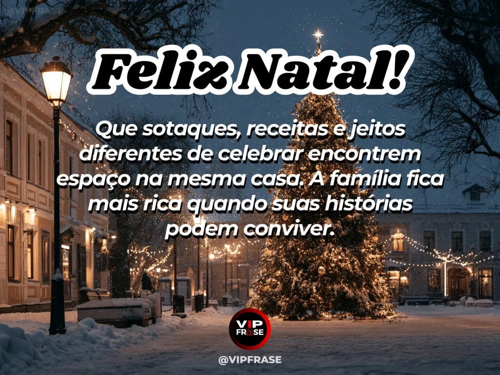 Arte de Natal sobre familia, carinho, com mesa de Natal com pratos variados e detalhes culturais diferentes em atmosfera acolhedora.