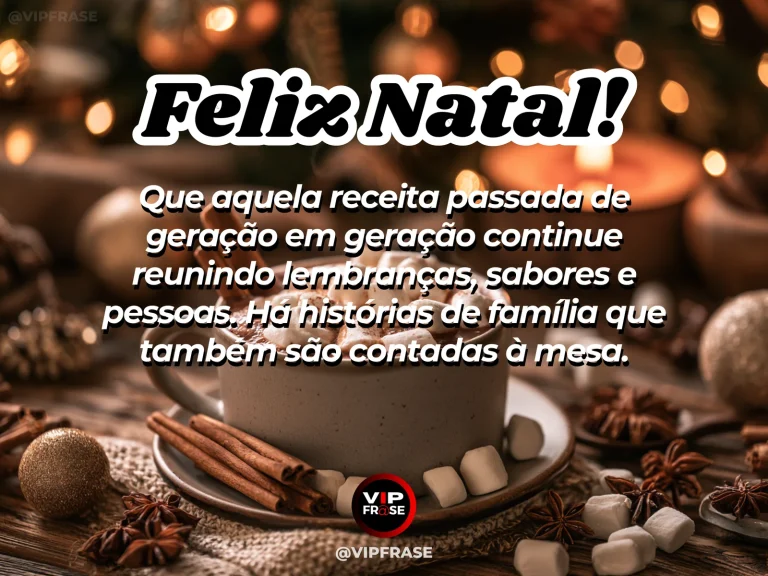 Arte de Natal sobre familia, gratidao, com receita tradicional de Natal servida à mesa com caderno antigo de receitas e decoração acolhedora.