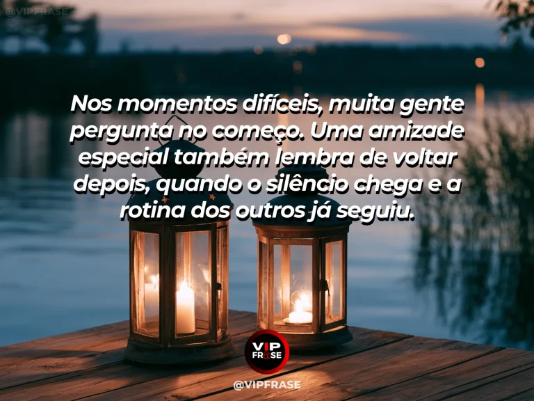 Mensagem sobre amizade, com cena de uma pessoa recebendo uma mensagem carinhosa no celular em casa, atmosfera silenciosa e acolhedora.