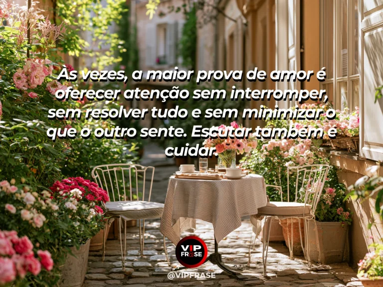 Mensagem sobre escuta e amor com sofá e poltrona em ambiente acolhedor.