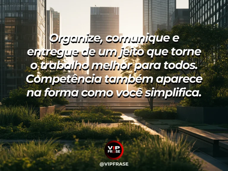 Mensagem motivacional sobre trabalho e liderança, com uma mesa colaborativa organizada, com materiais alinhados e fluxo visual simples.