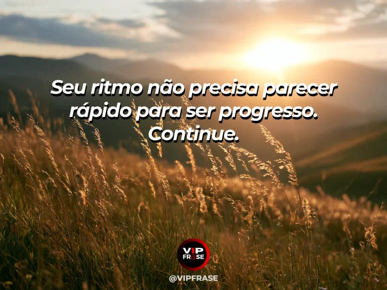 Mensagem motivacional sobre progresso com caminho tranquilo em campo aberto