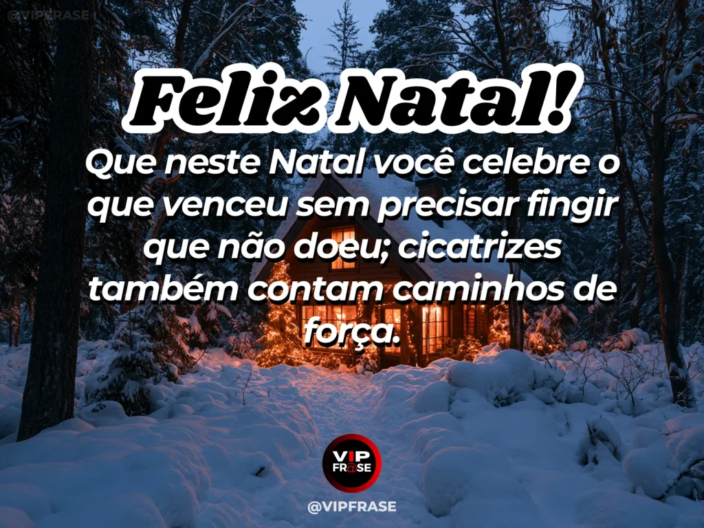 Frase de Natal sobre superação e cicatrizes, com cerâmica reparada entre luzes natalinas.